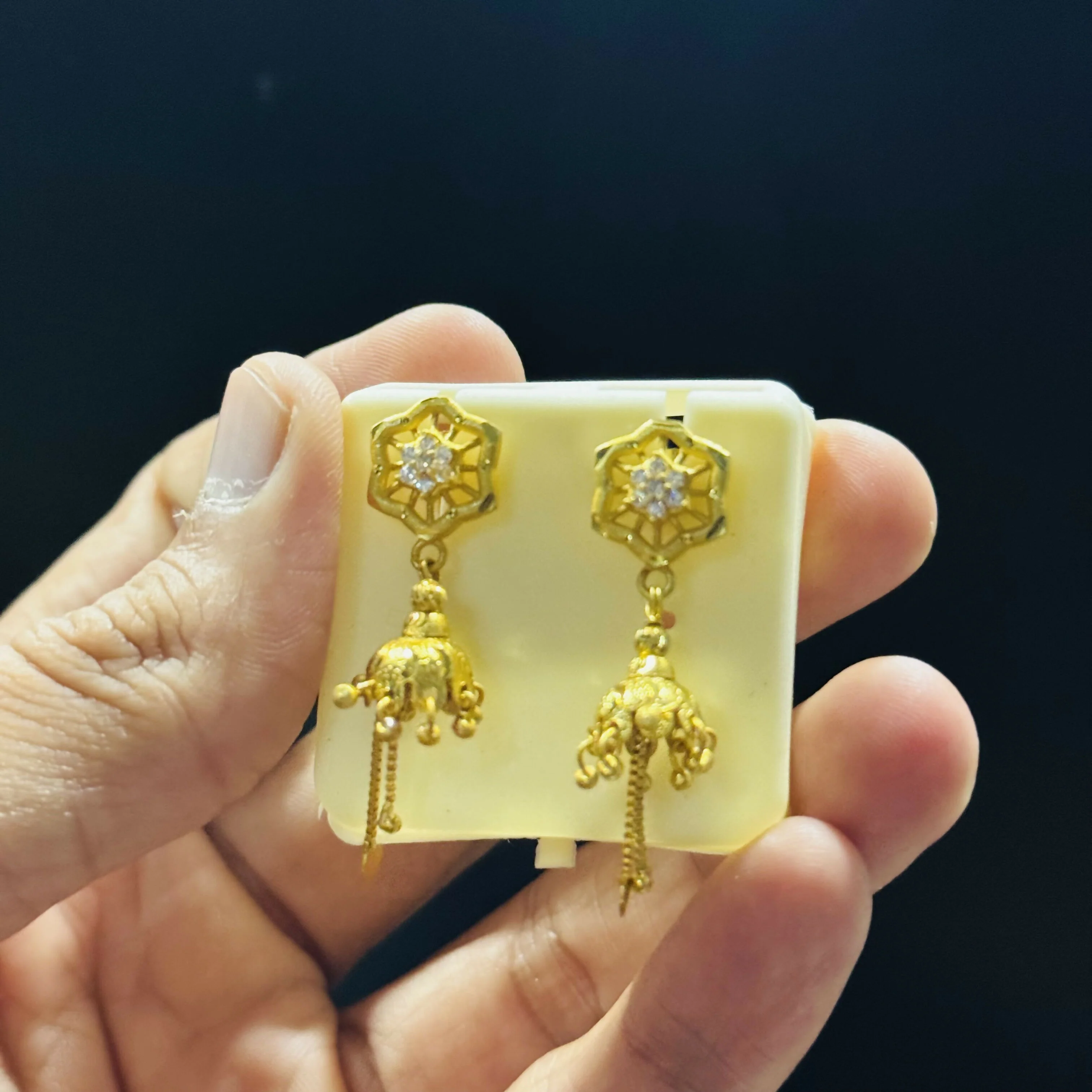 Gold Plated Octagon Star Design Jhumki Earrings - Image 4