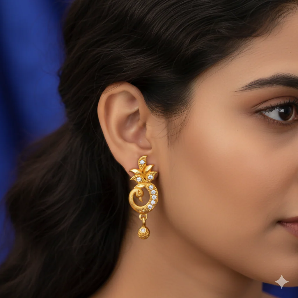 Gold-Plated Peacock Drop Earrings with AD for women and girls - Image 2