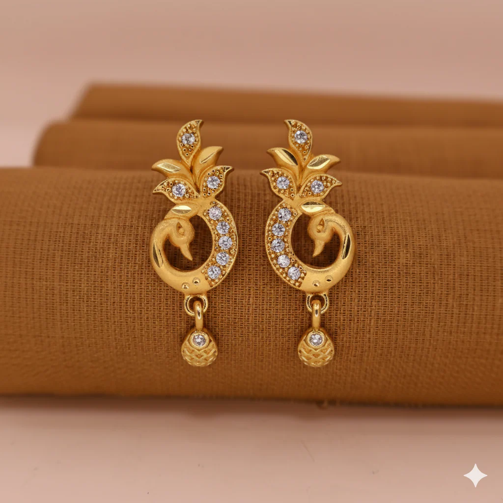 Gold-Plated Peacock Drop Earrings with AD for women and girls - Image 3