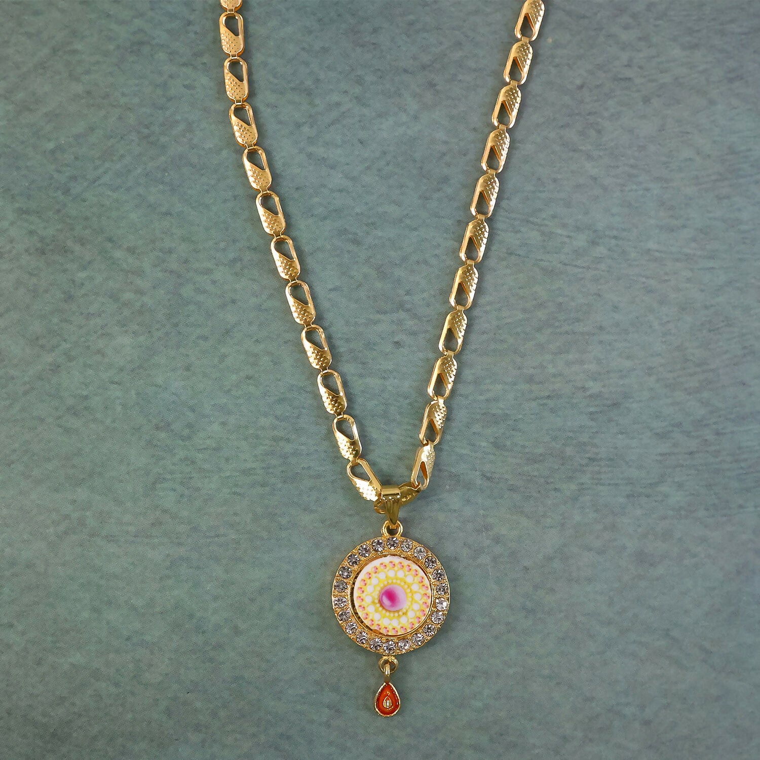 Gold Plated Pendant Necklace with Stone Studded Design - Image 4