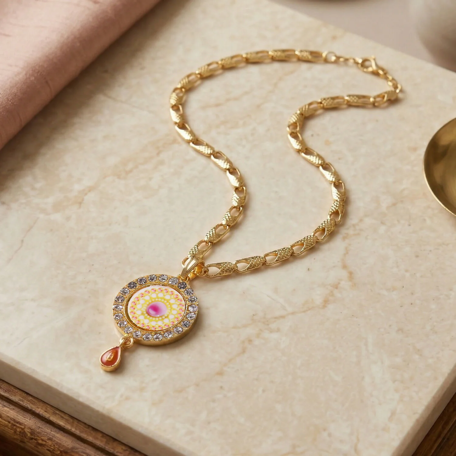 Gold Plated Pendant Necklace with Stone Studded Design - Image 5