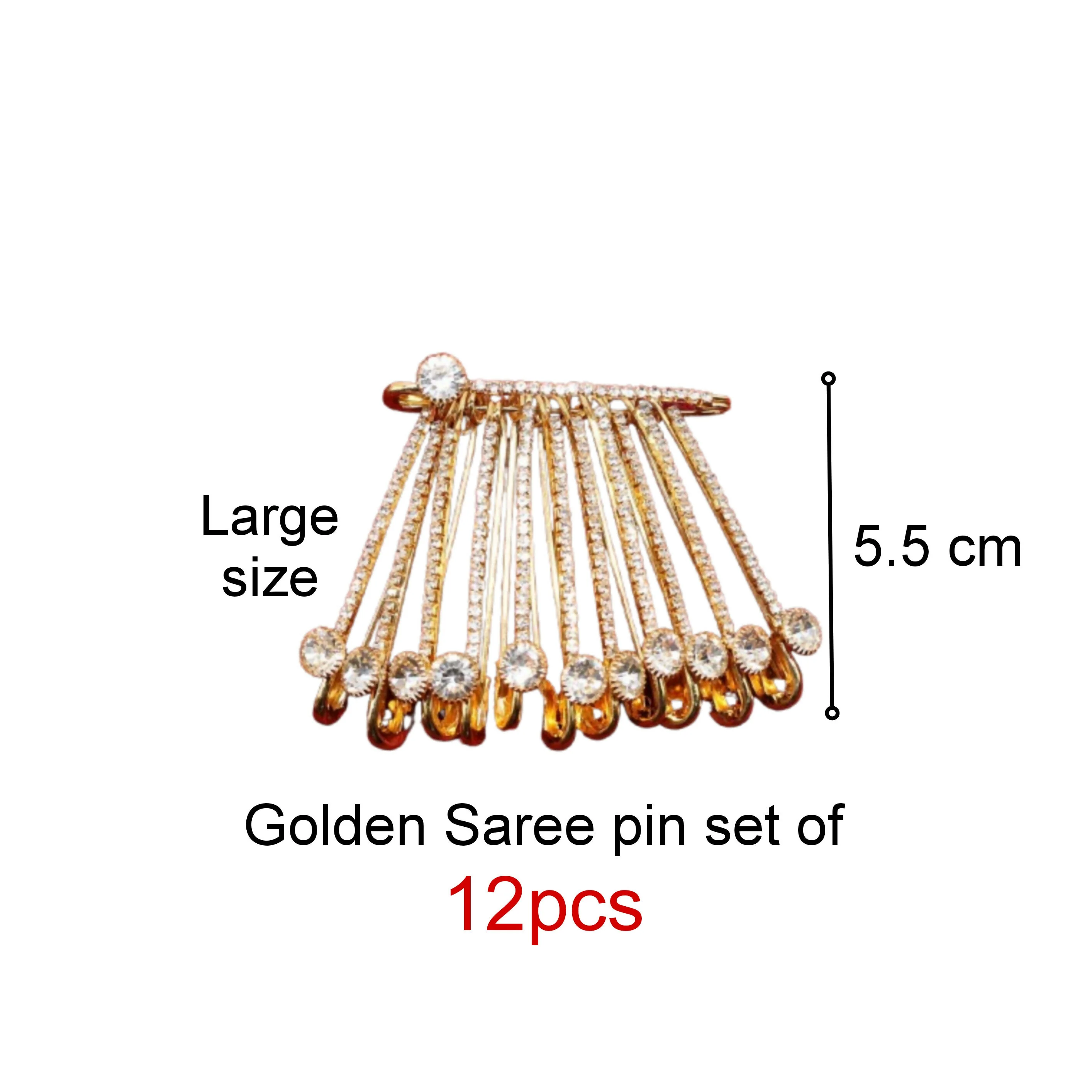 Gold Plated Rhinestone Dangle Saree Pin Brooch - Crystal Accent Clip - Image 3
