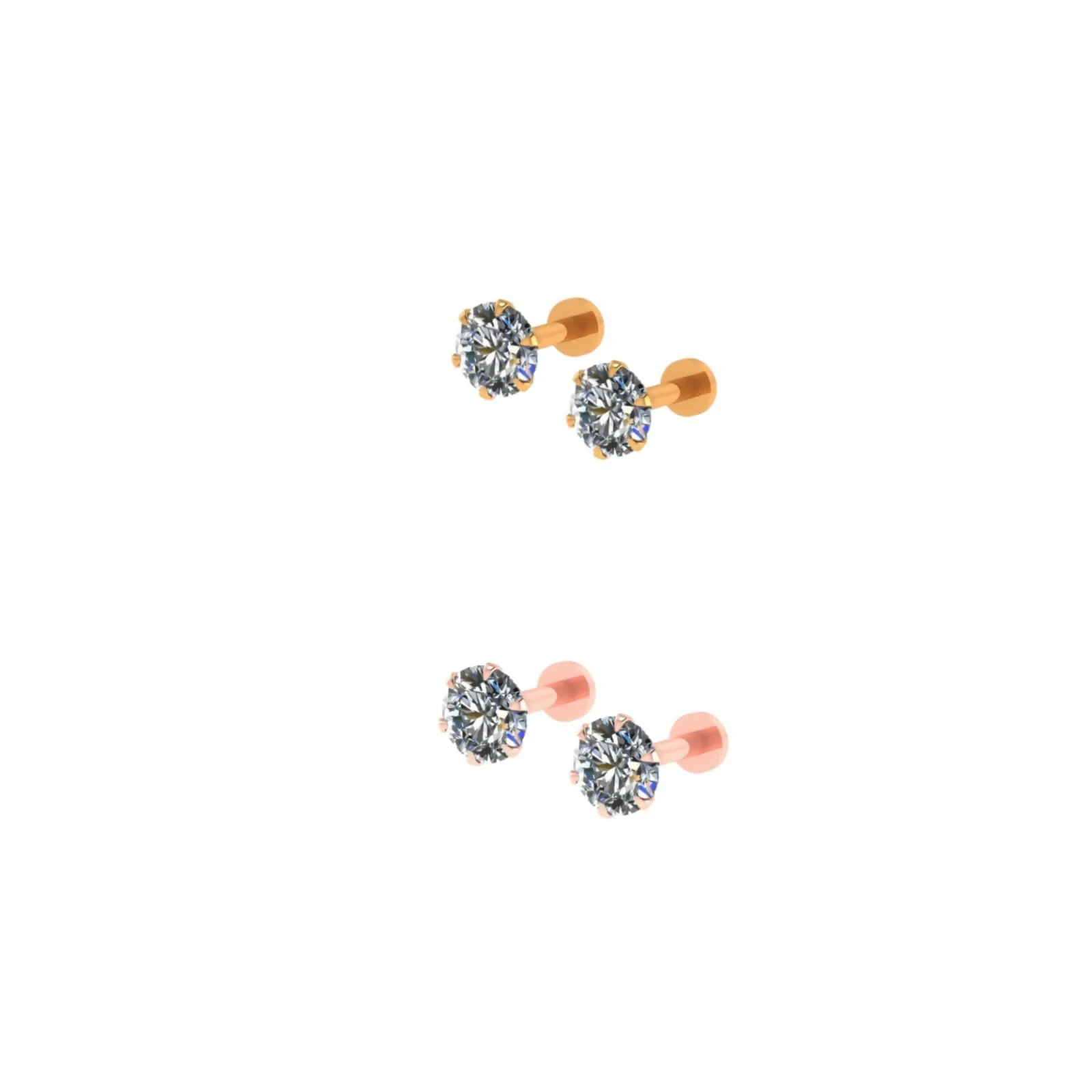 Gold Plated Round AD Solitaire Flat Back Stud Earrings Combo Pack of 2 - Image 3