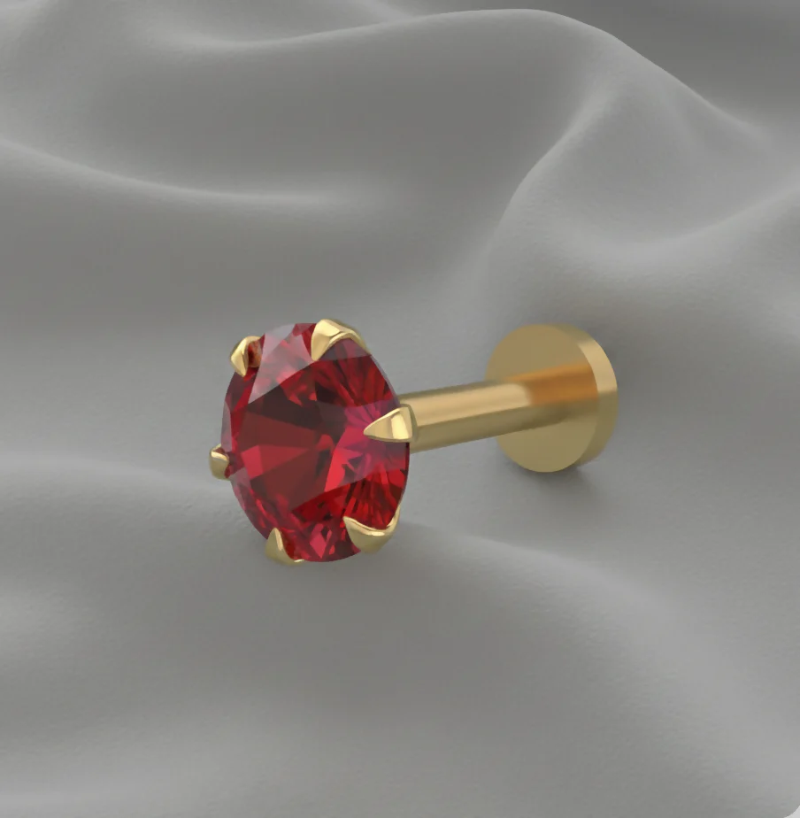 Gold plated Ruby AD Nosepin Stud Flat Back Labret for women and girls - Image 2