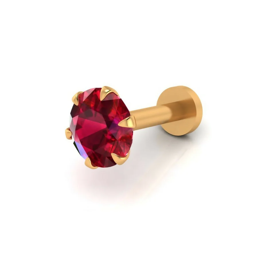 Gold plated Ruby AD Nosepin Stud Flat Back Labret for women and girls - Image 3