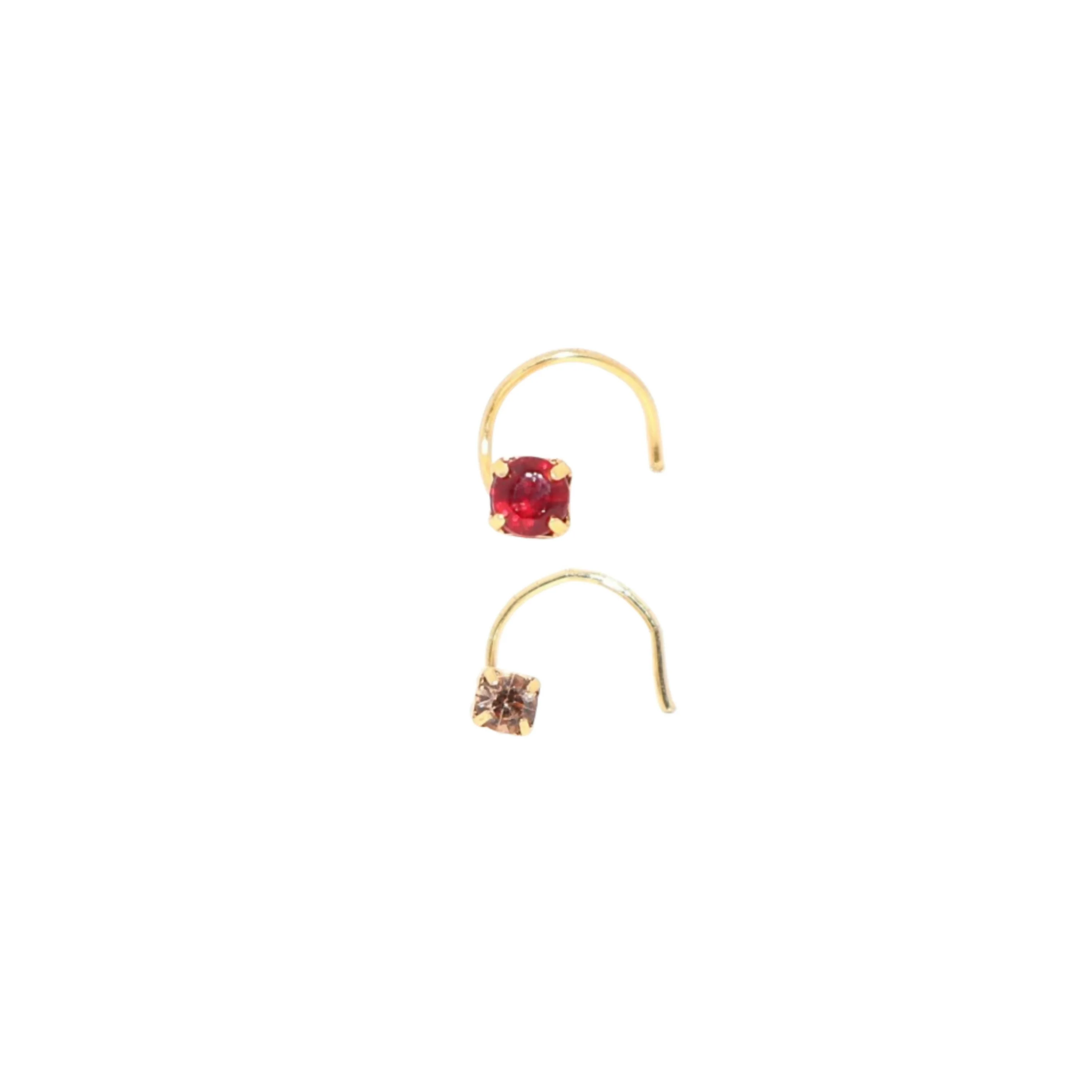 Gold Plated Ruby & Champagne Crystal Nosepin kati Combo Pack of 2 - Image 3