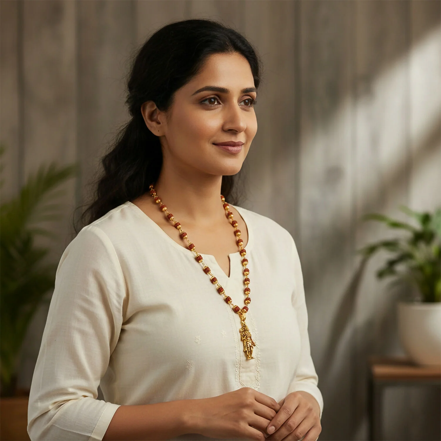 Gold Plated Shiv Ji Pendant & Rudraksha Bead Necklace - Image 4
