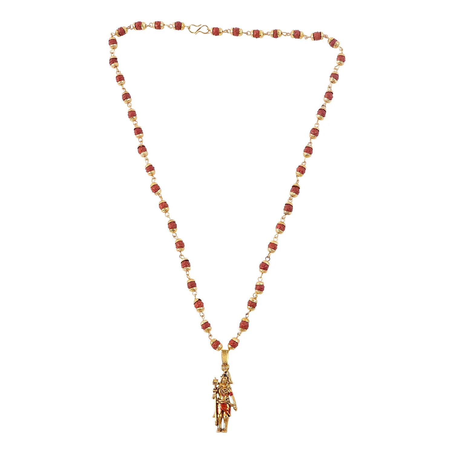 Gold Plated Shiv Ji Pendant & Rudraksha Bead Necklace - Image 5