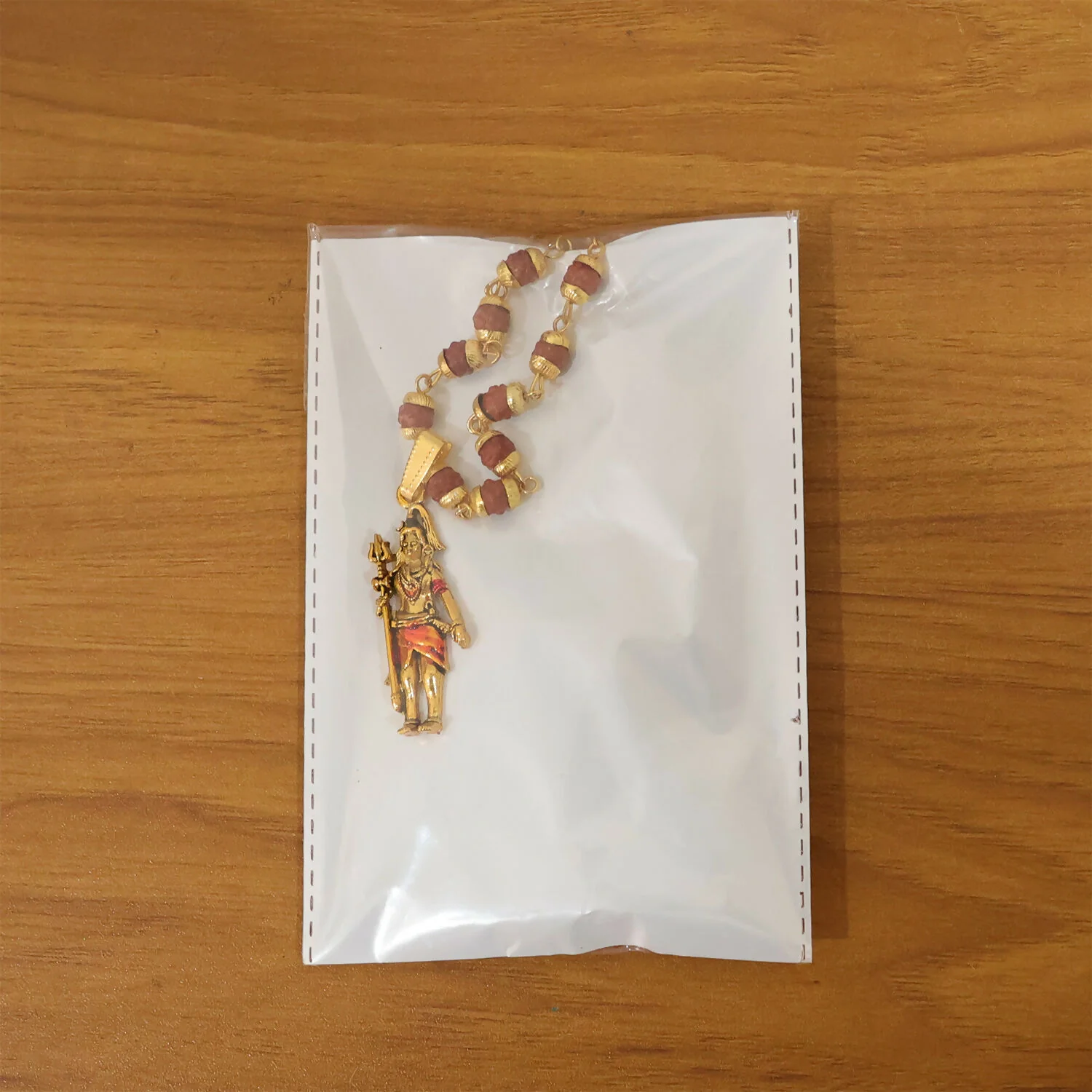 Gold Plated Shiv Ji Pendant & Rudraksha Bead Necklace - Image 6