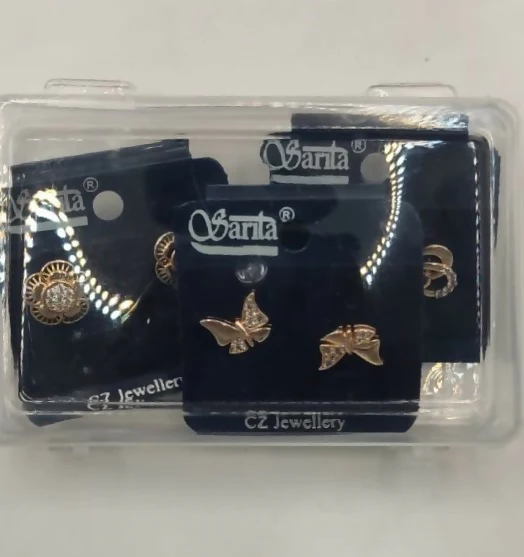 Gold Plated Stud Earring Combo | Heart, Butterfly & Floral" for women and girls Combo Pack of 3 - Image 5