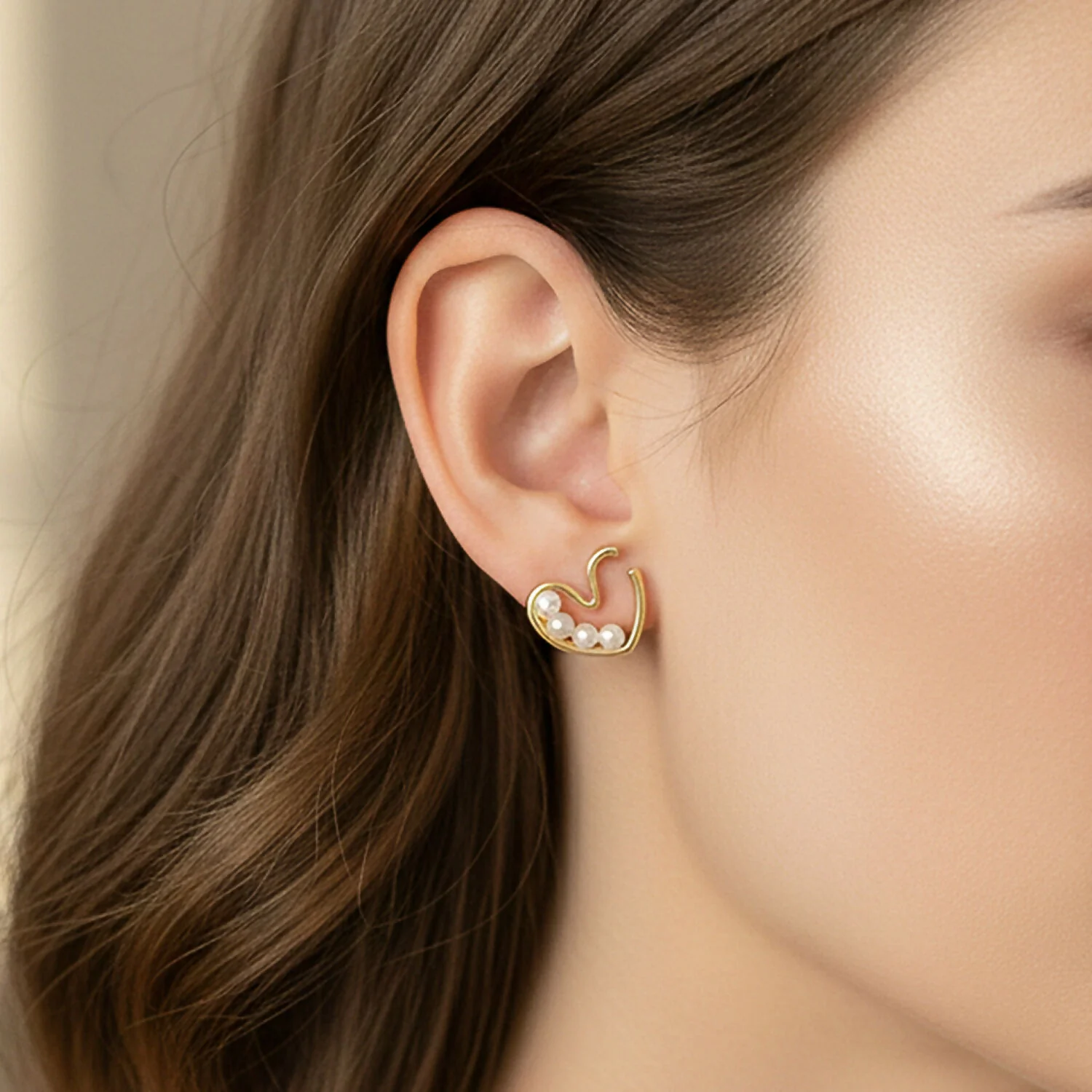 Gold Plated Swan Design Pearl Stud Earrings for Women & Girls – Elegant Pearl Designer Earrings - Image 2