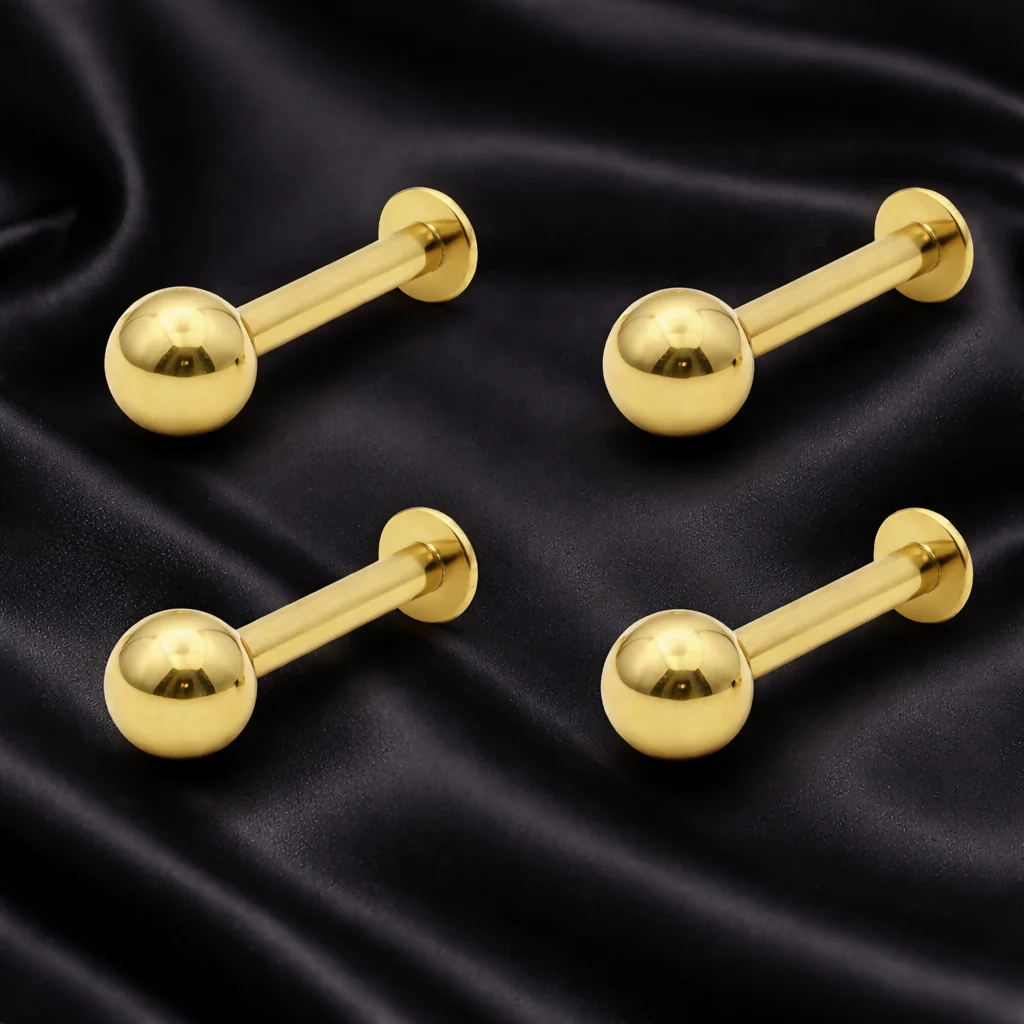 Gold Plated Titanium Labret nosepin stud Laung Koka Nathni Combo Pack of 4 - Image 2