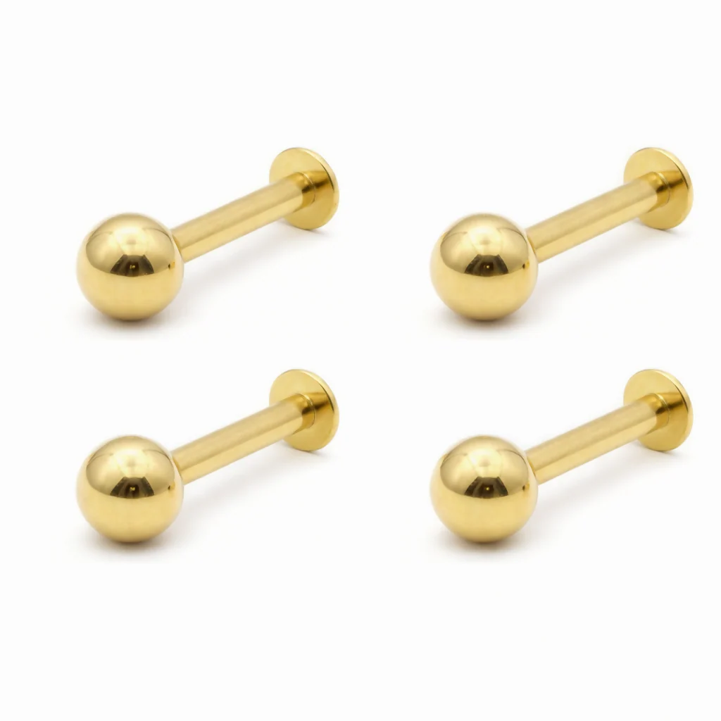 Gold Plated Titanium Labret nosepin stud Laung Koka Nathni Combo Pack of 4 - Image 3