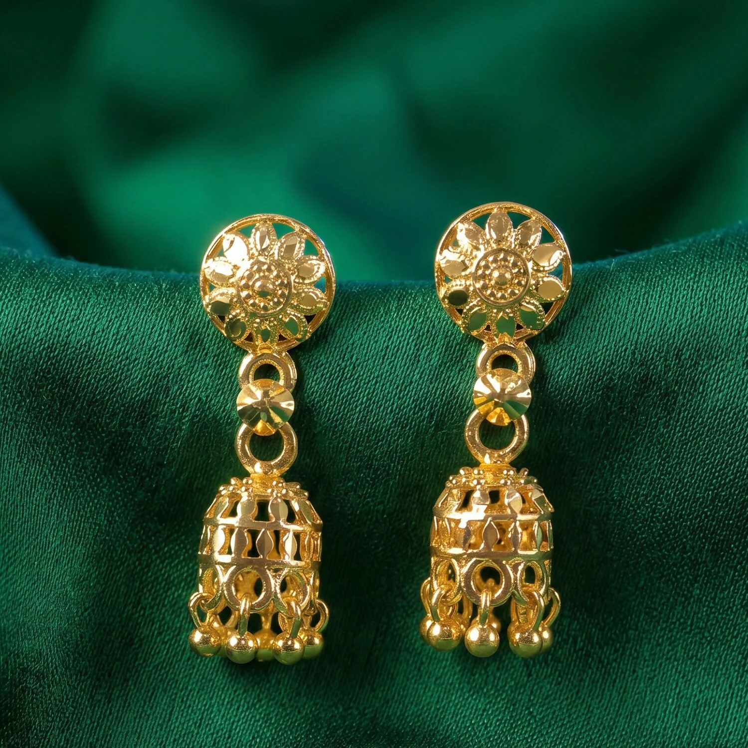 Gold-Plated Traditional Jhumka Earrings with Detailed Chain Design for Special Events - Image 2