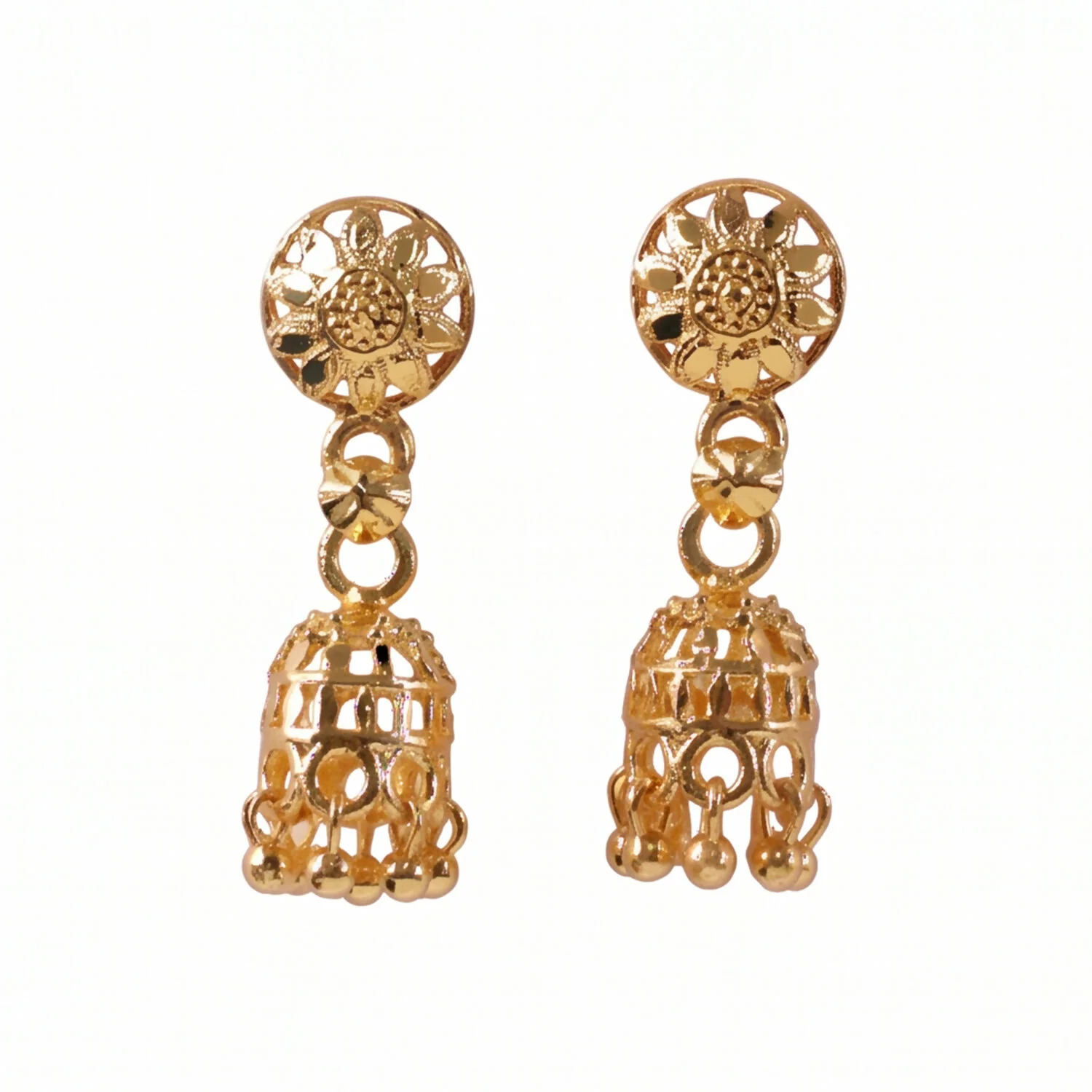 Gold-Plated Traditional Jhumka Earrings with Detailed Chain Design for Special Events - Image 6