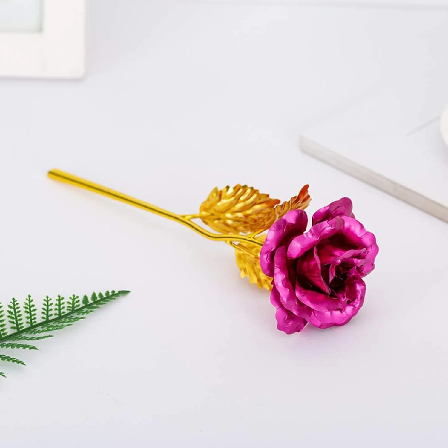 Gold Rose Artificial Rose Flower With Gift Box, Plastic Flowers Best Gifts for Friend Girl Wife Women, Golden Rose Gift for Valentine's Day, Mother's Day, Anniversary, Birthday, Wedding, Gold (1 Pc) - Image 6
