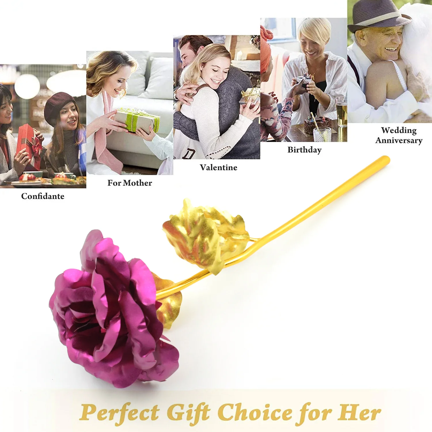 Gold Rose Artificial Rose Flower With Gift Box, Plastic Flowers Best Gifts for Friend Girl Wife Women, Golden Rose Gift for Valentine's Day, Mother's Day, Anniversary, Birthday, Wedding, Gold (1 Pc) - Image 7