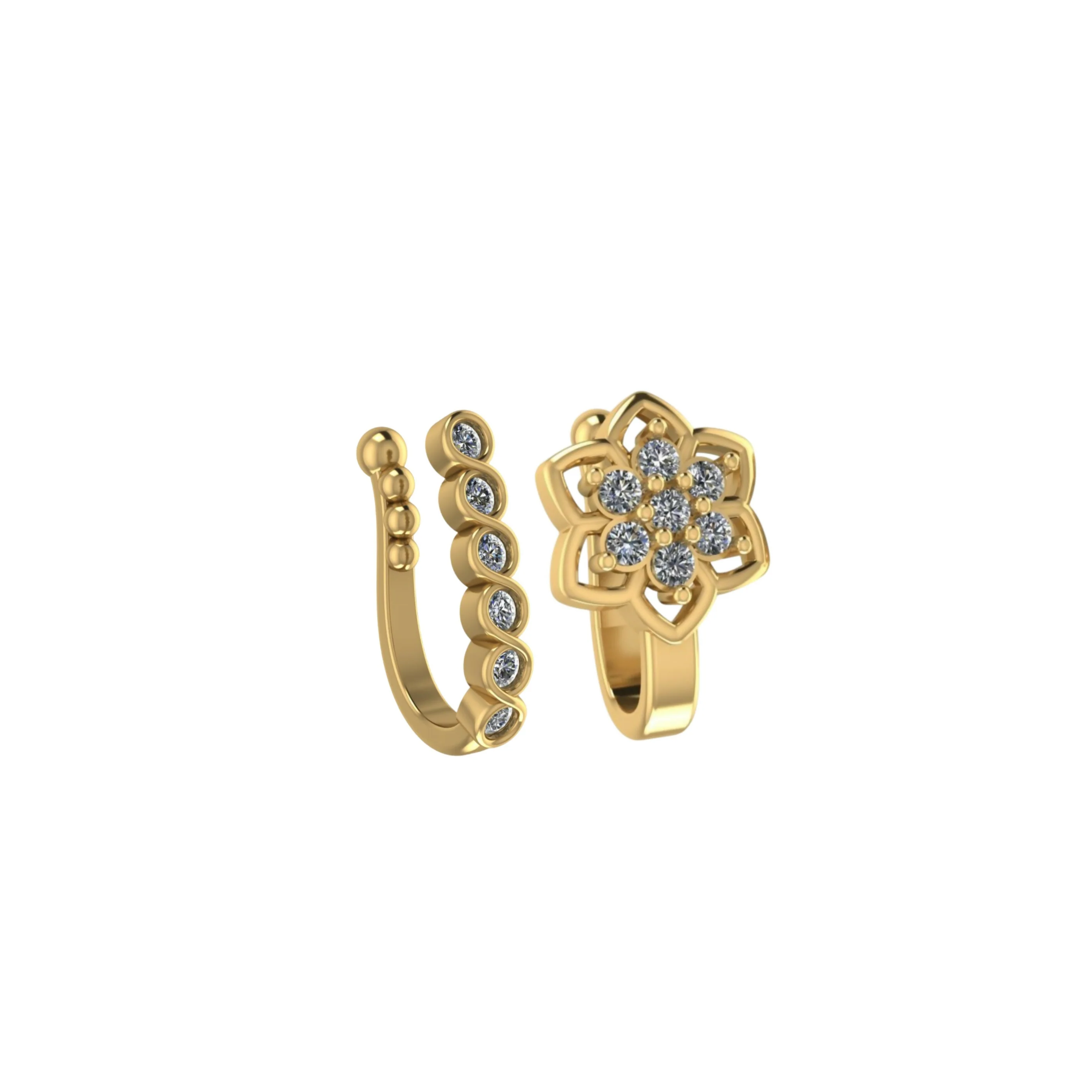 Gold Rose Gold Clip On Nose Pin Nath Set Fake Piercing Combo Pack of 2 - Image 2
