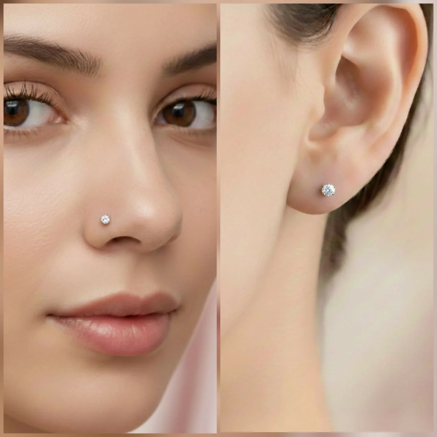 Gold & rose plated Nosepin stud Flat Back Stud for women and girls Combo Pack of 2 - Image 4