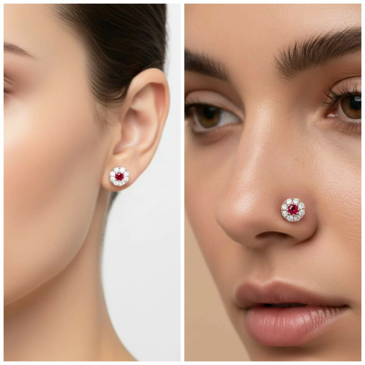 Gold Ruby & AD Halo Floral Nose Pin for women and girls Combo Pack of 2 - Image 2