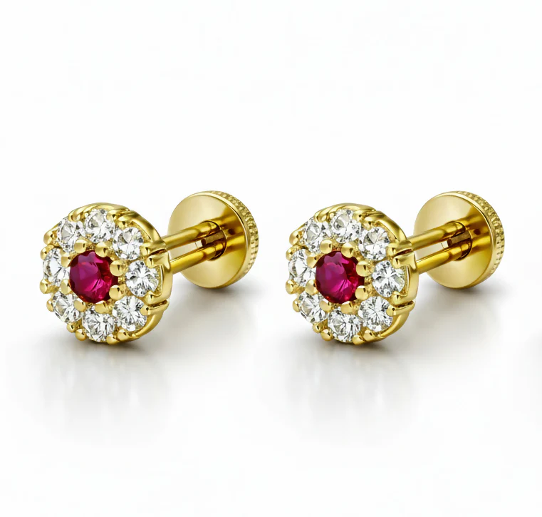 Gold Ruby & AD Halo Floral Nose Pin for women and girls Combo Pack of 2 - Image 4