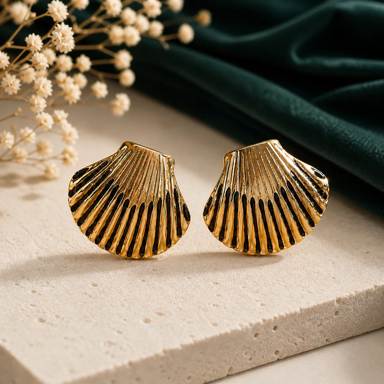 Gold Shell Design Enamel Stud Earrings for Women Stylish Daily Wear Jewelry - Image 2