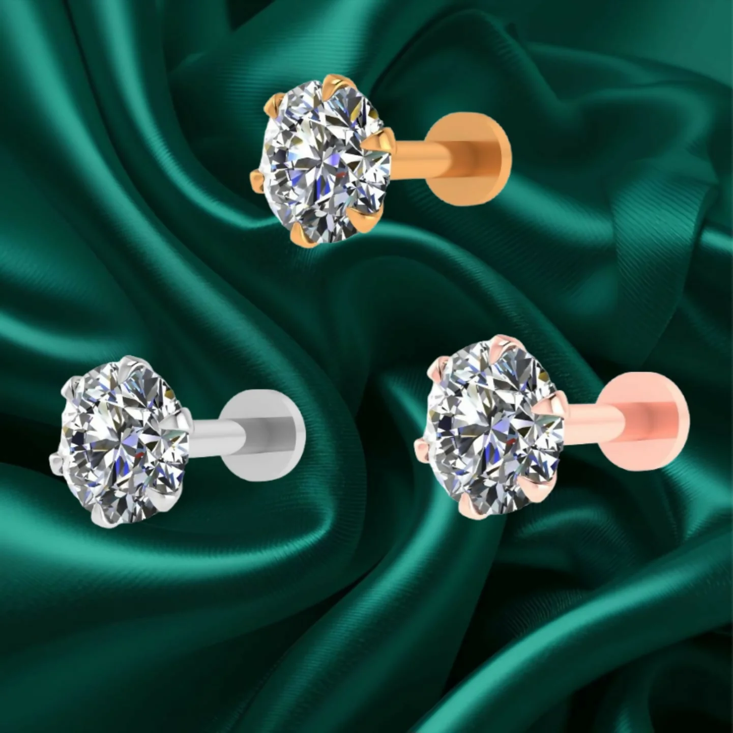 Gold, silver & rose gold plated Nosepin for Women and girls Combo Pack of 3 - Image 2