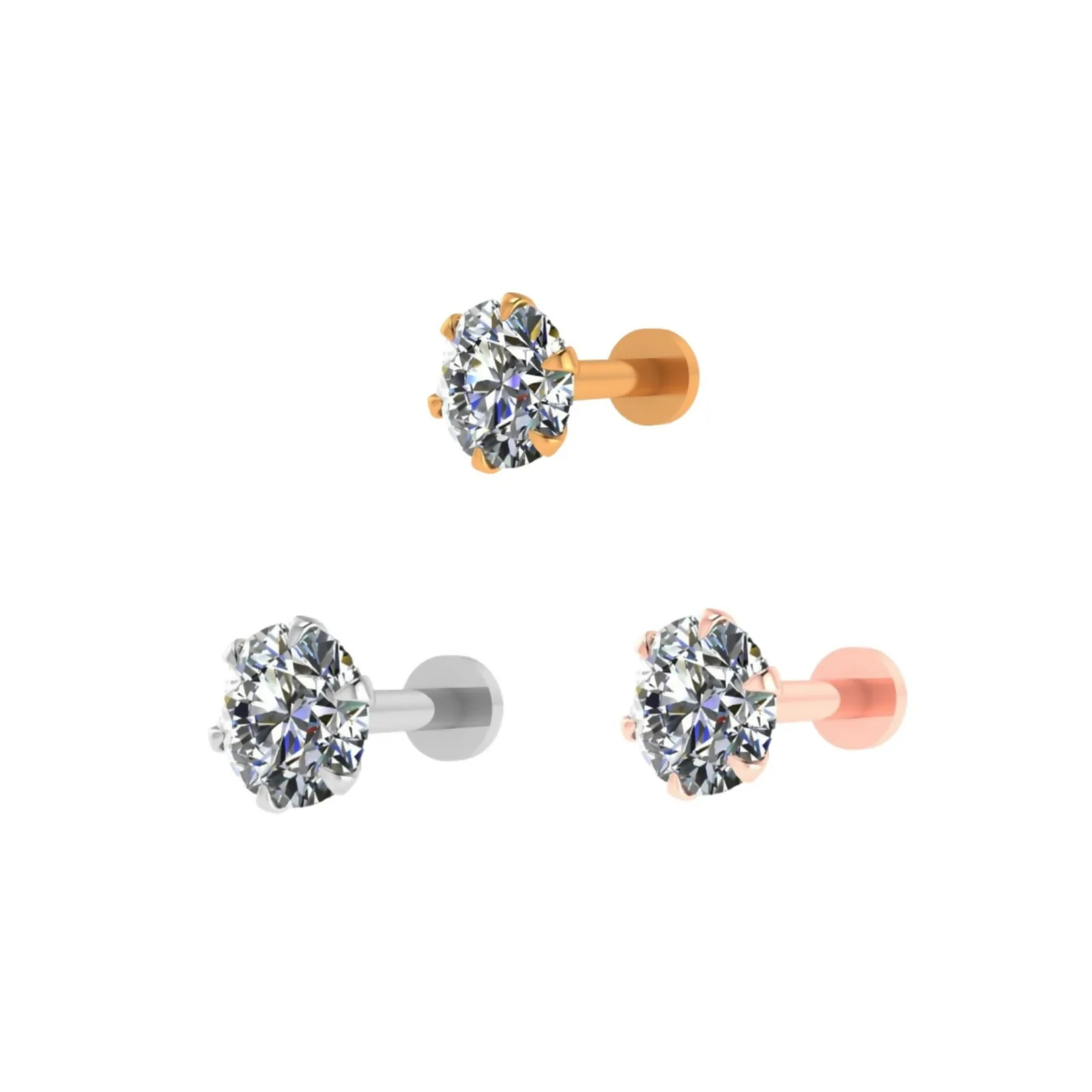 Gold, silver & rose gold plated Nosepin for Women and girls Combo Pack of 3 - Image 3