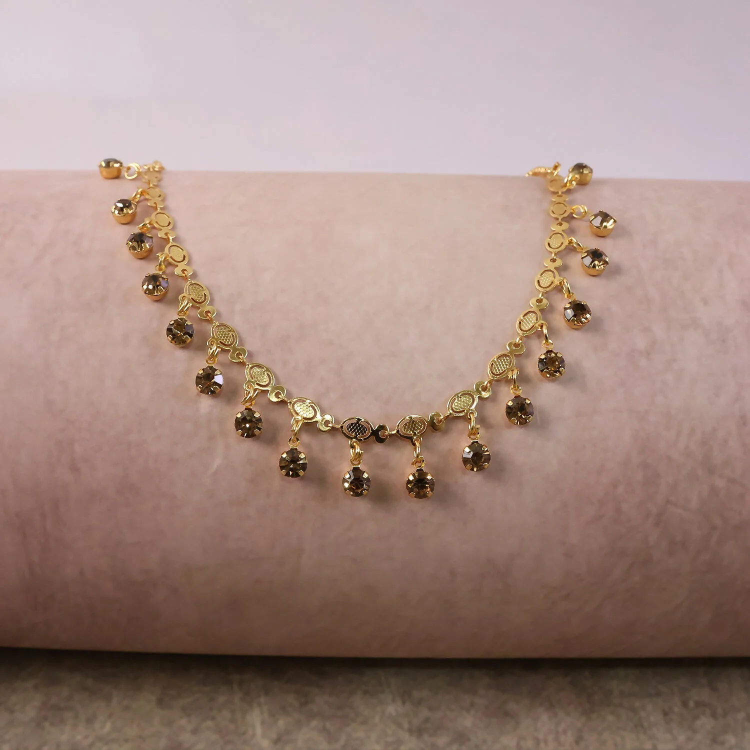 Gold Tone Beaded Drop Necklace with Elegant Fringe Design - Image 4