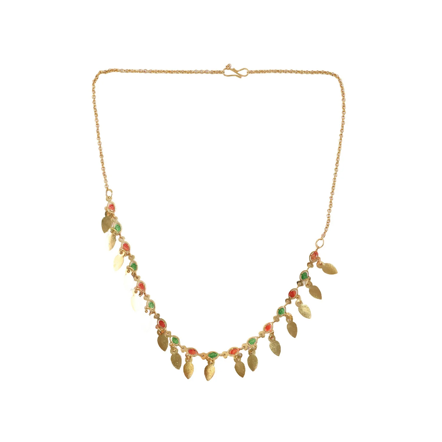 Gold Tone Leaf Charm Necklace with Multicolor Stones - Image 5