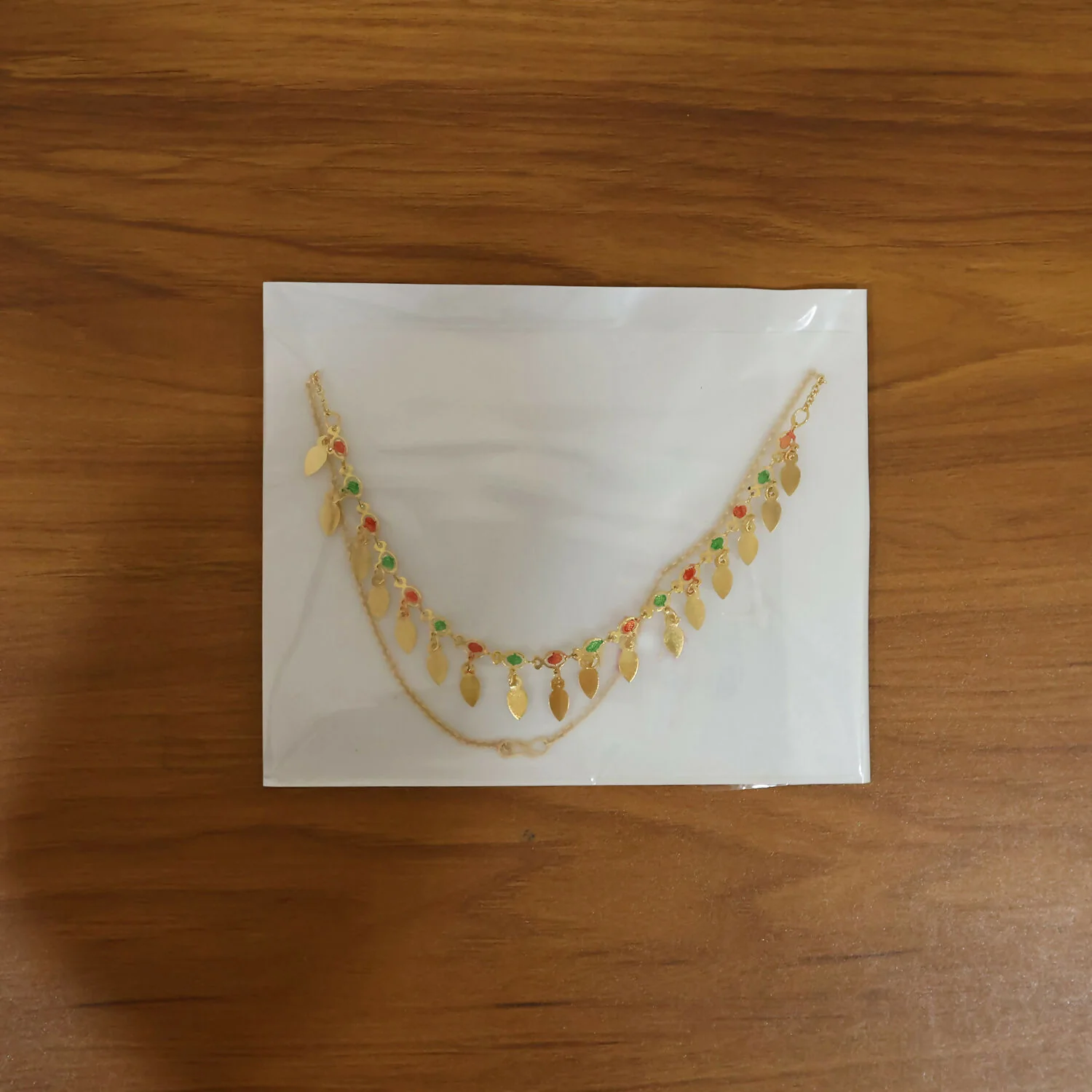 Gold Tone Leaf Charm Necklace with Multicolor Stones - Image 6