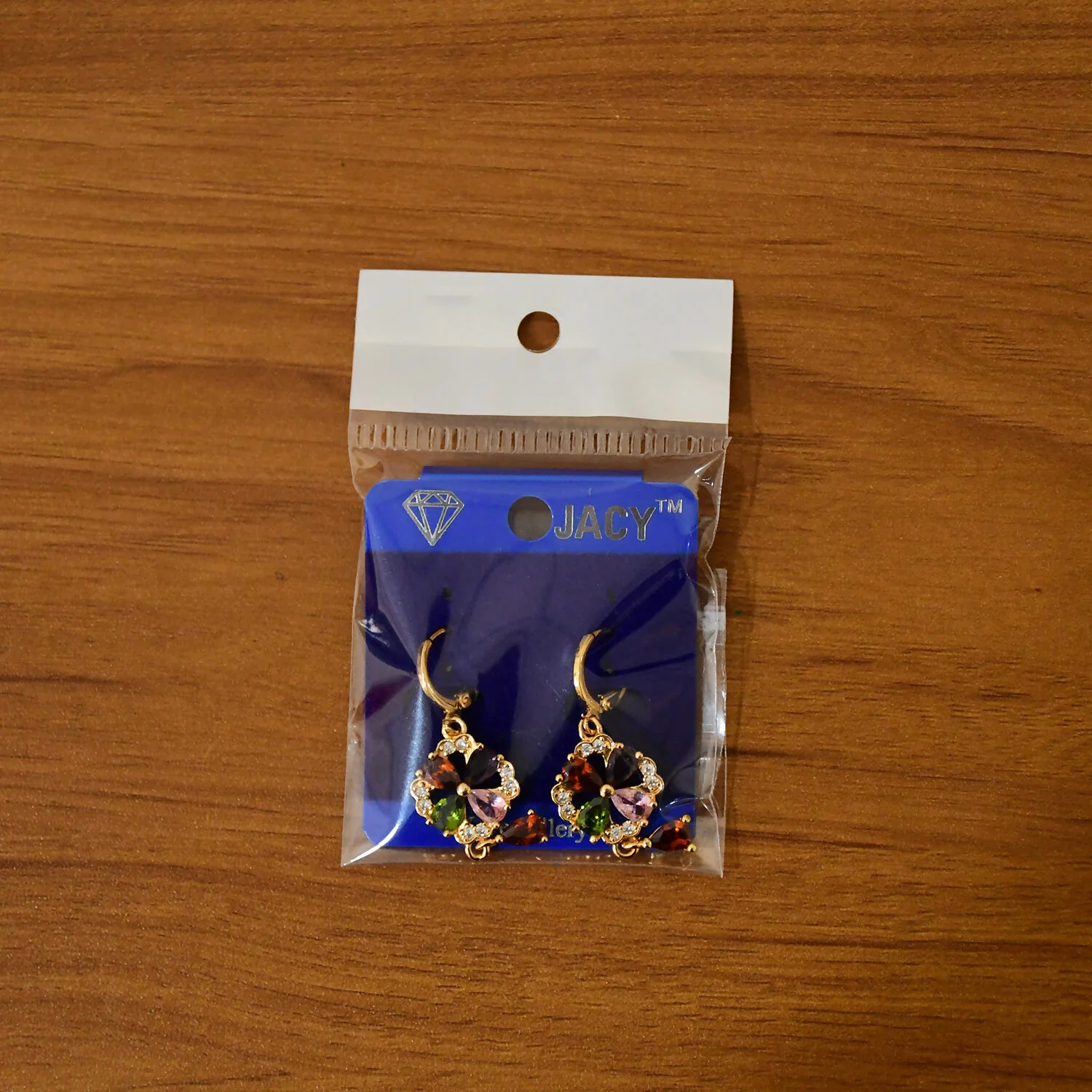 Gold-Tone Multicolor Crystal Floral Drop Hoop Earrings for Women - Image 6
