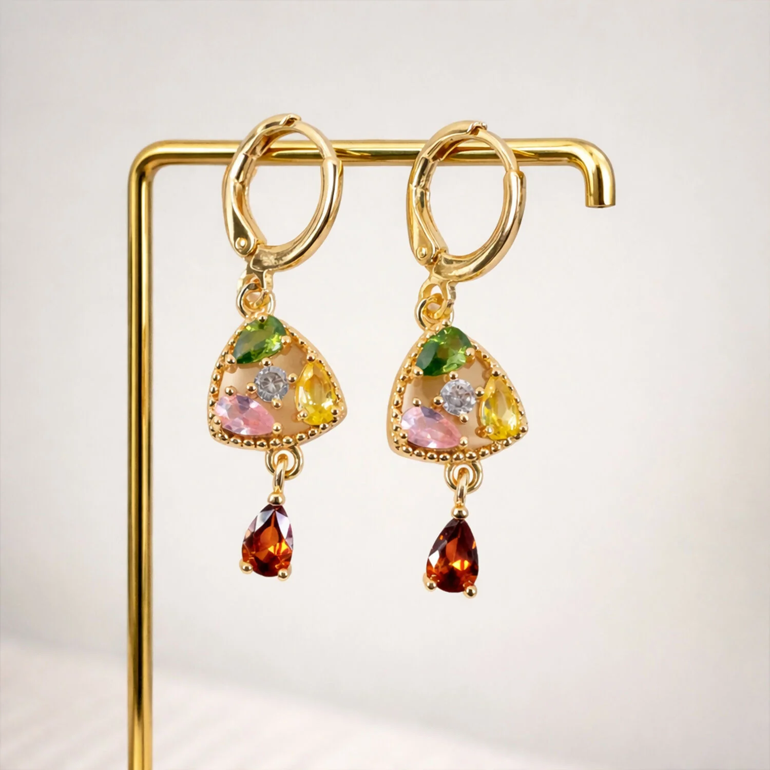 Gold-Tone Multicolor Stone Drop Earrings with Hoop Lock for Women & Girl - Image 4