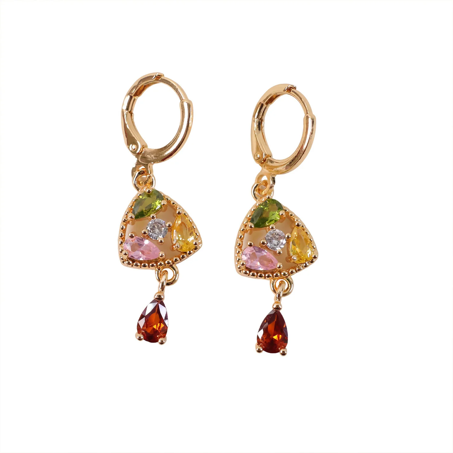 Gold-Tone Multicolor Stone Drop Earrings with Hoop Lock for Women & Girl - Image 5