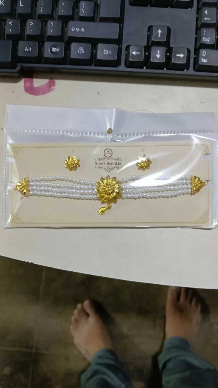 Gold-Tone Ruby & Crystal Choker with Faux Pearl Drops - Image 5