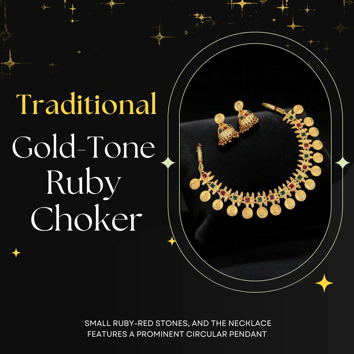 Gold-Tone Traditional Green & Ruby Shield Choker - Image 4