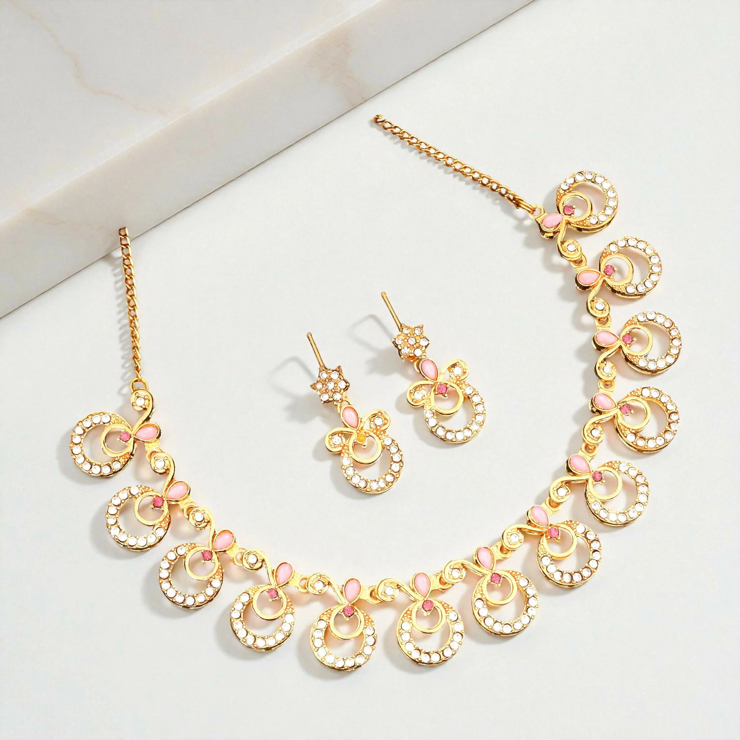 Gold-Toned AD & Emerald Vine Drop Necklace Set - Image 3