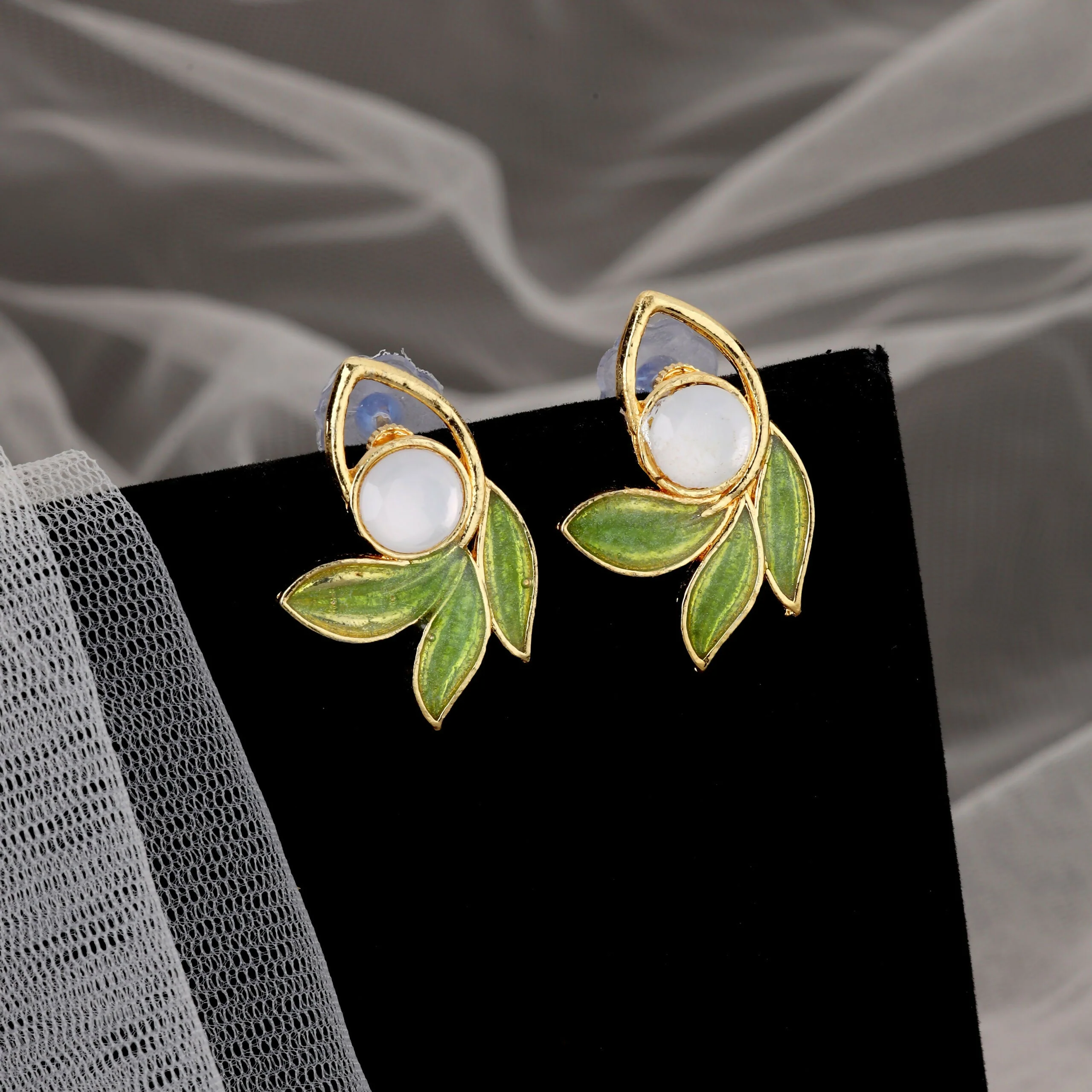 Gold-Toned American Diamond Floral Drop Set - Image 2