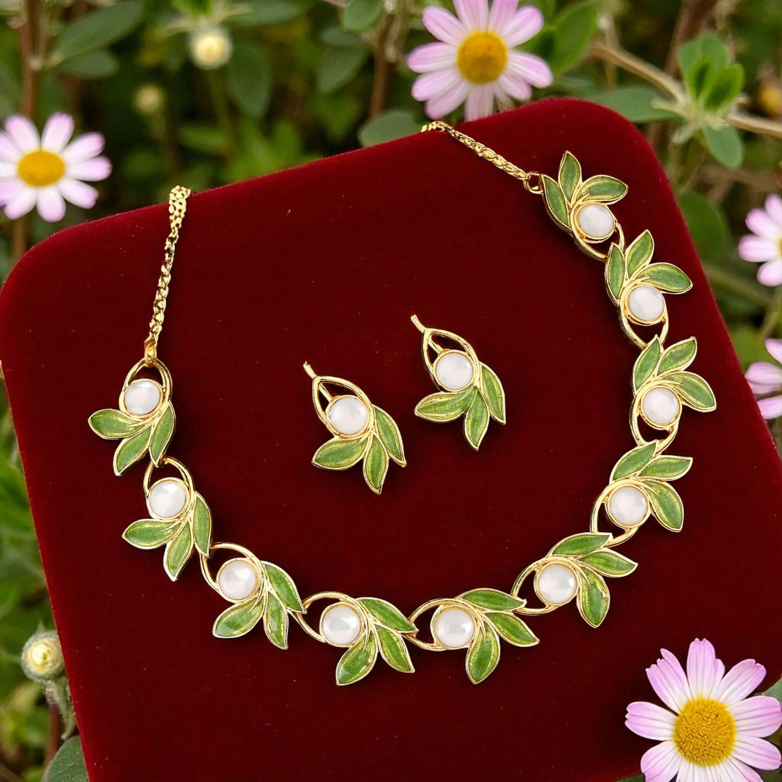 Gold-Toned American Diamond Floral Drop Set - Image 3