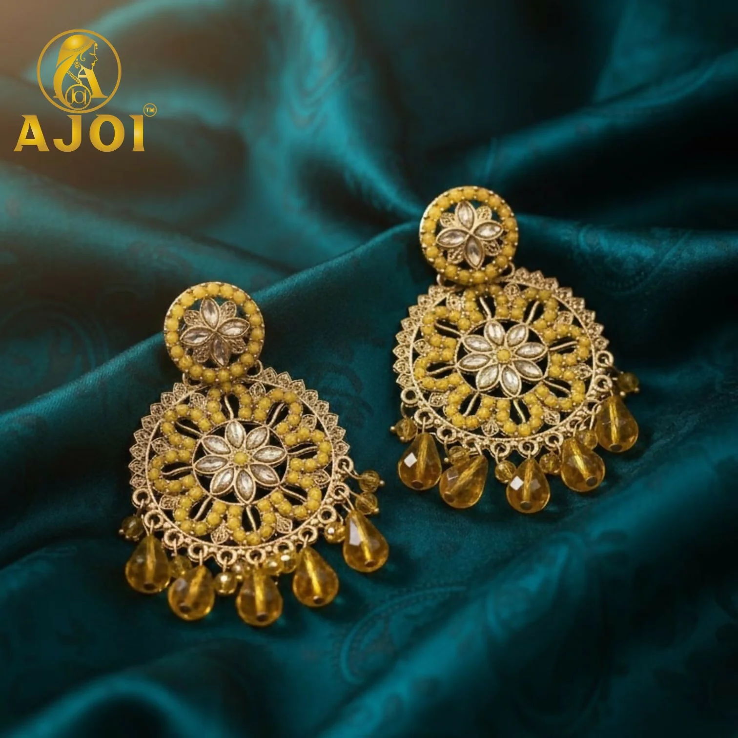 Golden Amber Floral Earrings - Image 3