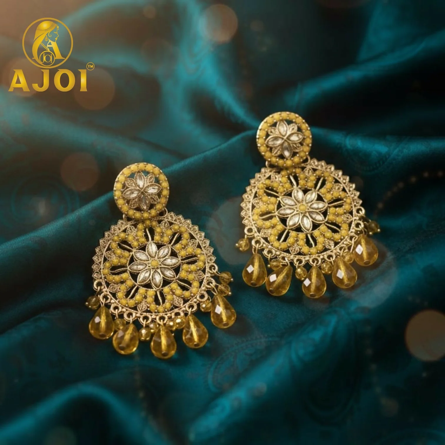 Golden Amber Floral Earrings - Image 4