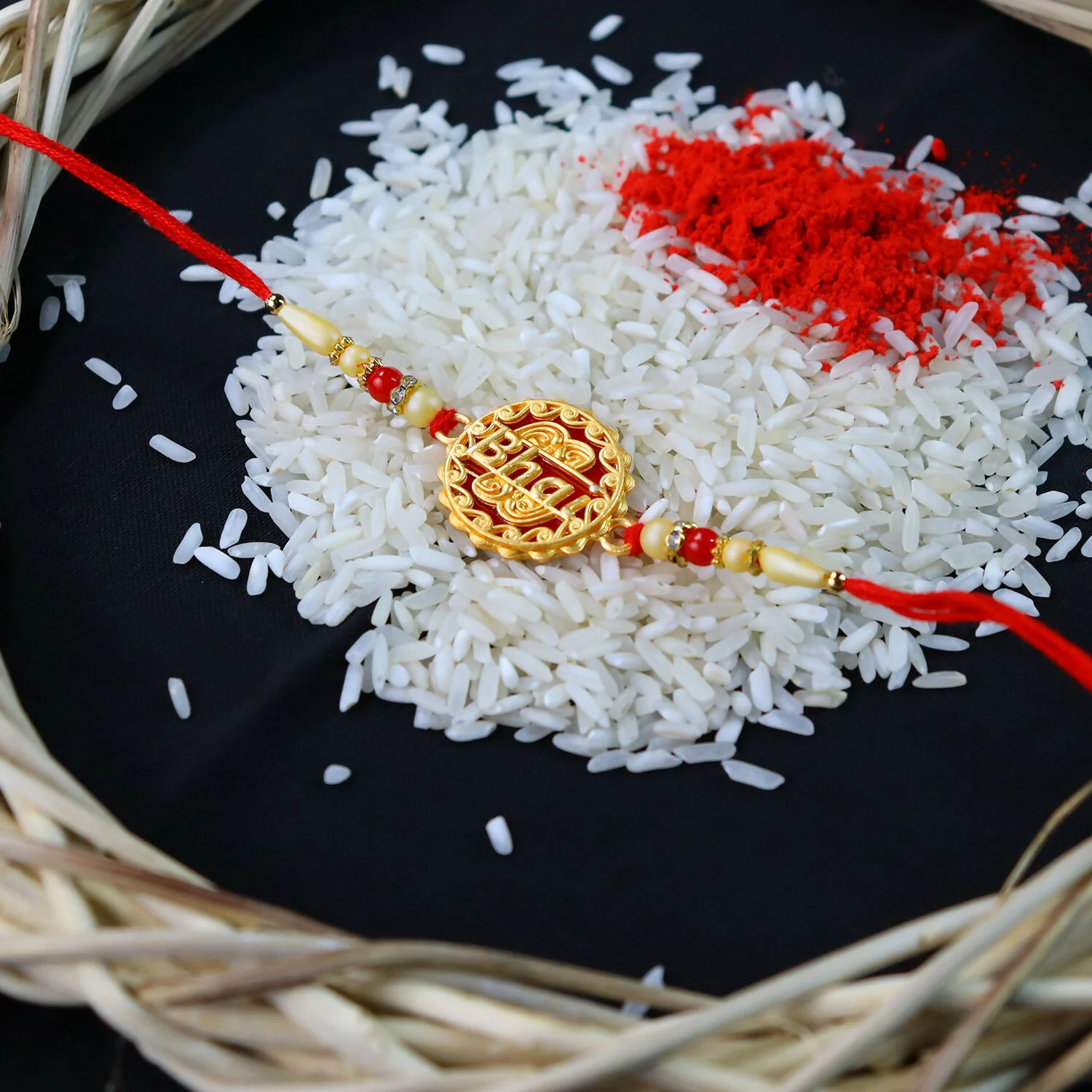 Golden “Bhai” Rakhi with Decorative Beads – Premium Rakhi for Brother - Image 4