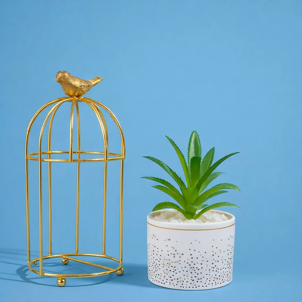Golden Bird Cage Tabletop Planter with Decorative Pot(Color may vary) - Image 6