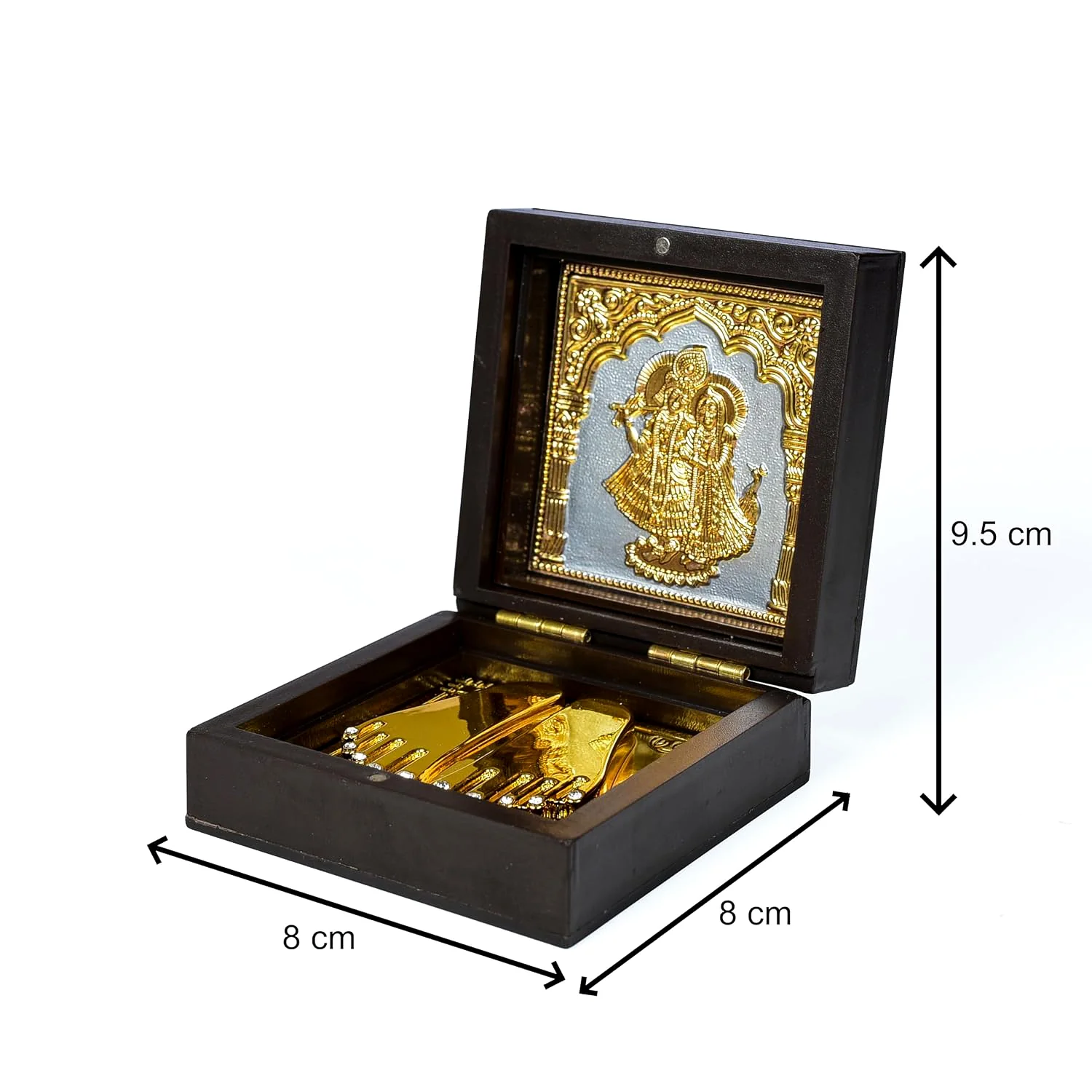 Golden Charan Paduka in Wooden Box – Spiritual Gift & Pooja Accessory - Image 7