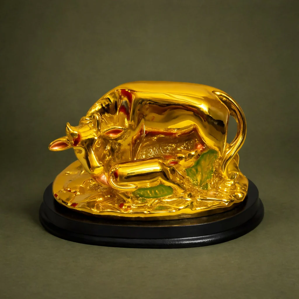 Golden Cow with Calf Showpiece Decorative Idol for Home Decor - Image 3