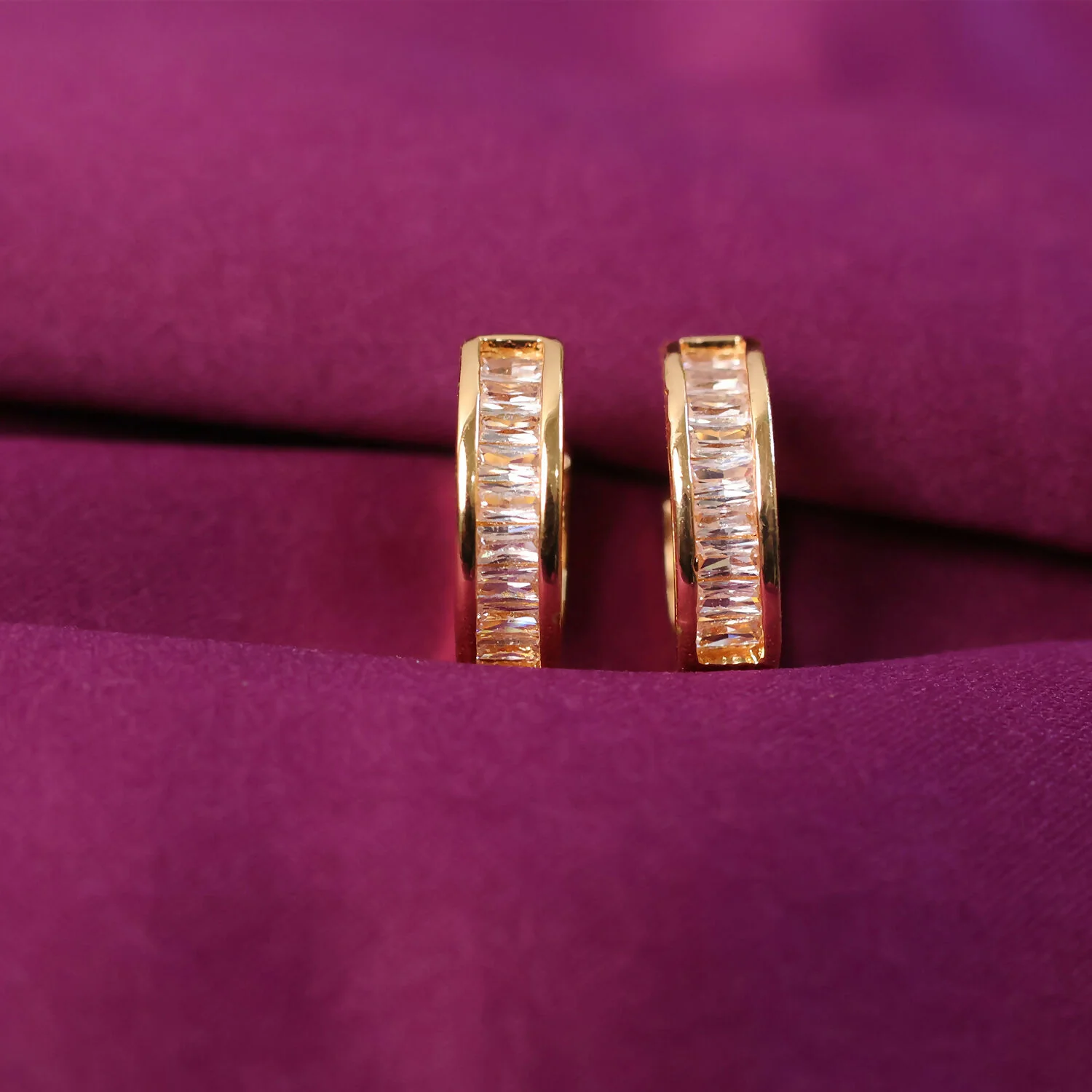 Golden Crystal Studded Hoop Earrings for Daily & Party Wear - Image 4