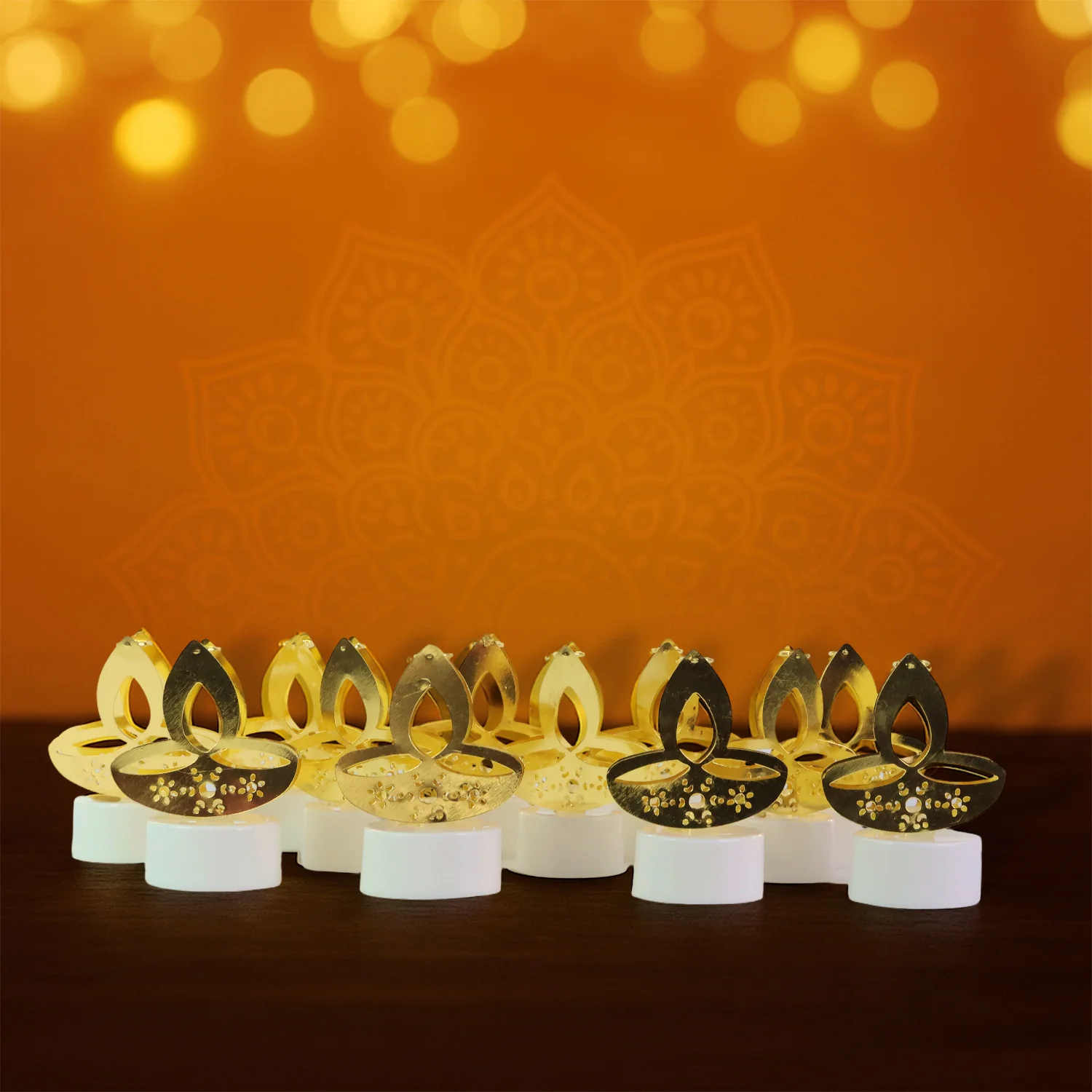 Golden Diya Shaped LED Tealight Candles (12 Pc) - Image 3