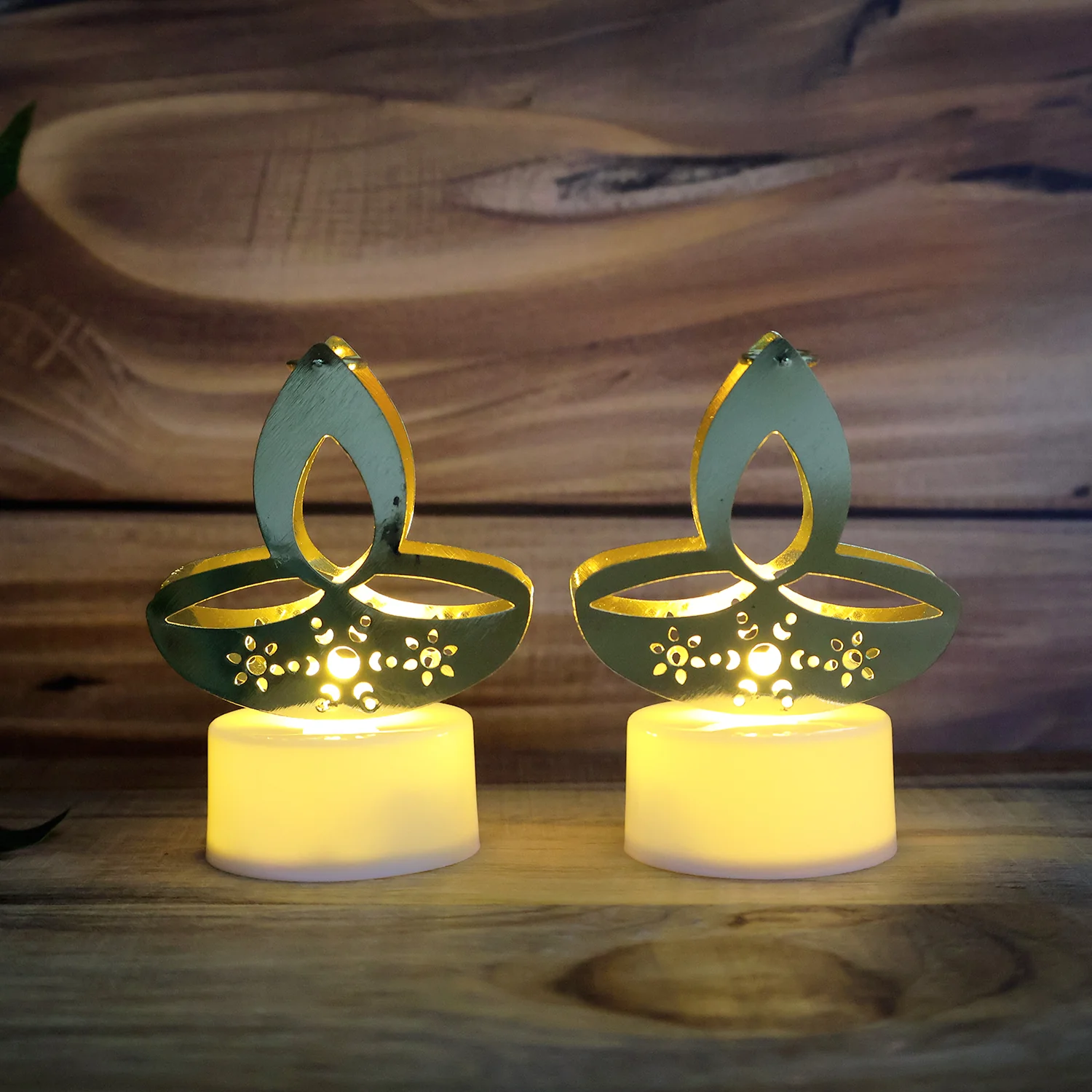 Golden Diya Shaped LED Tealight Candles (12 Pc) - Image 4