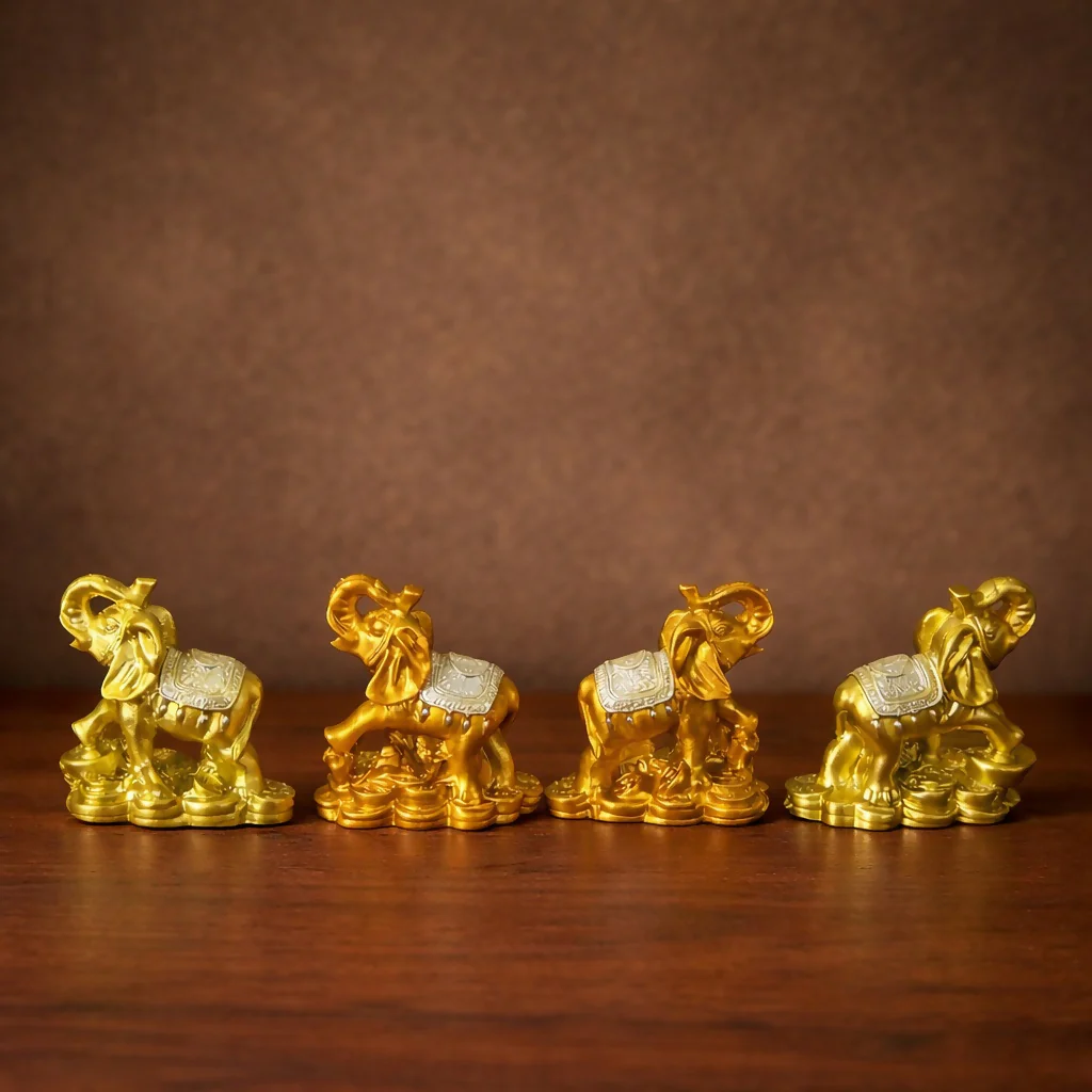 Golden Elephant Showpiece Set of 4 for Home Decor, Wealth & Good Luck - Image 2