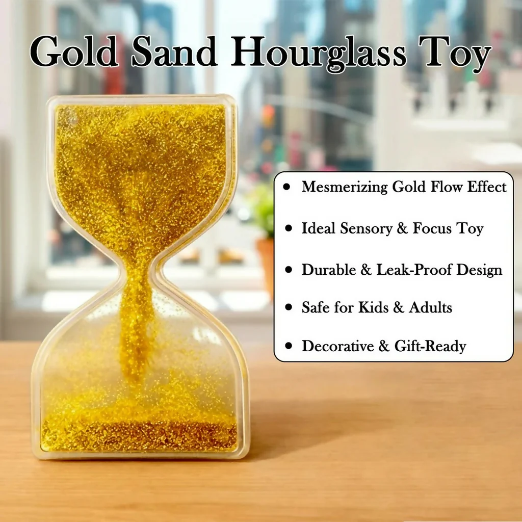 Golden Glitter Liquid Hourglass Timer Desk Toy for Kids & Adults - Image 2